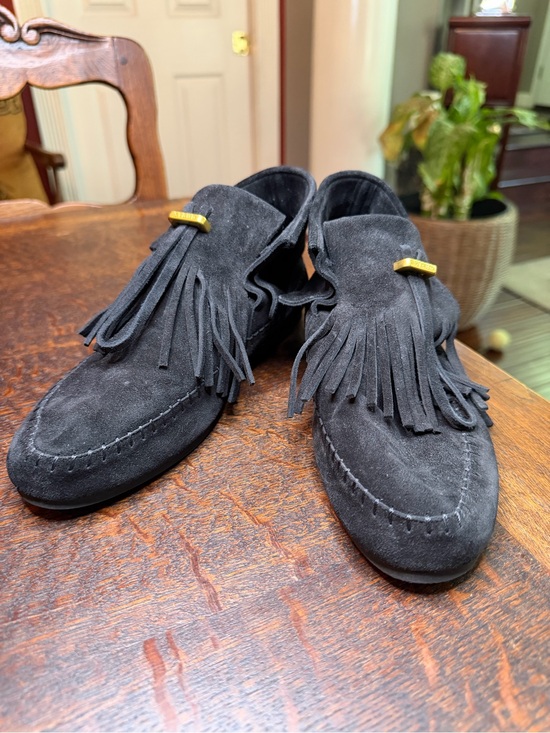 STAUD Shoes - STAUD Black Suede Fringe Moccasin Loafers - Women’s Size 37